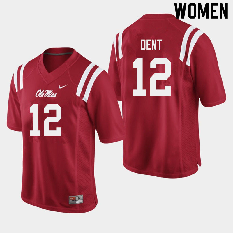 Kinkead Dent Ole Miss Rebels NCAA Women's Red #12 Stitched Limited College Football Jersey YLM7758LX